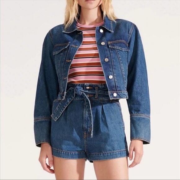 Veronica Beard Jeans DENIM Pouf Sleeve Cropped JACKET size small NWT - Picture 1 of 9
